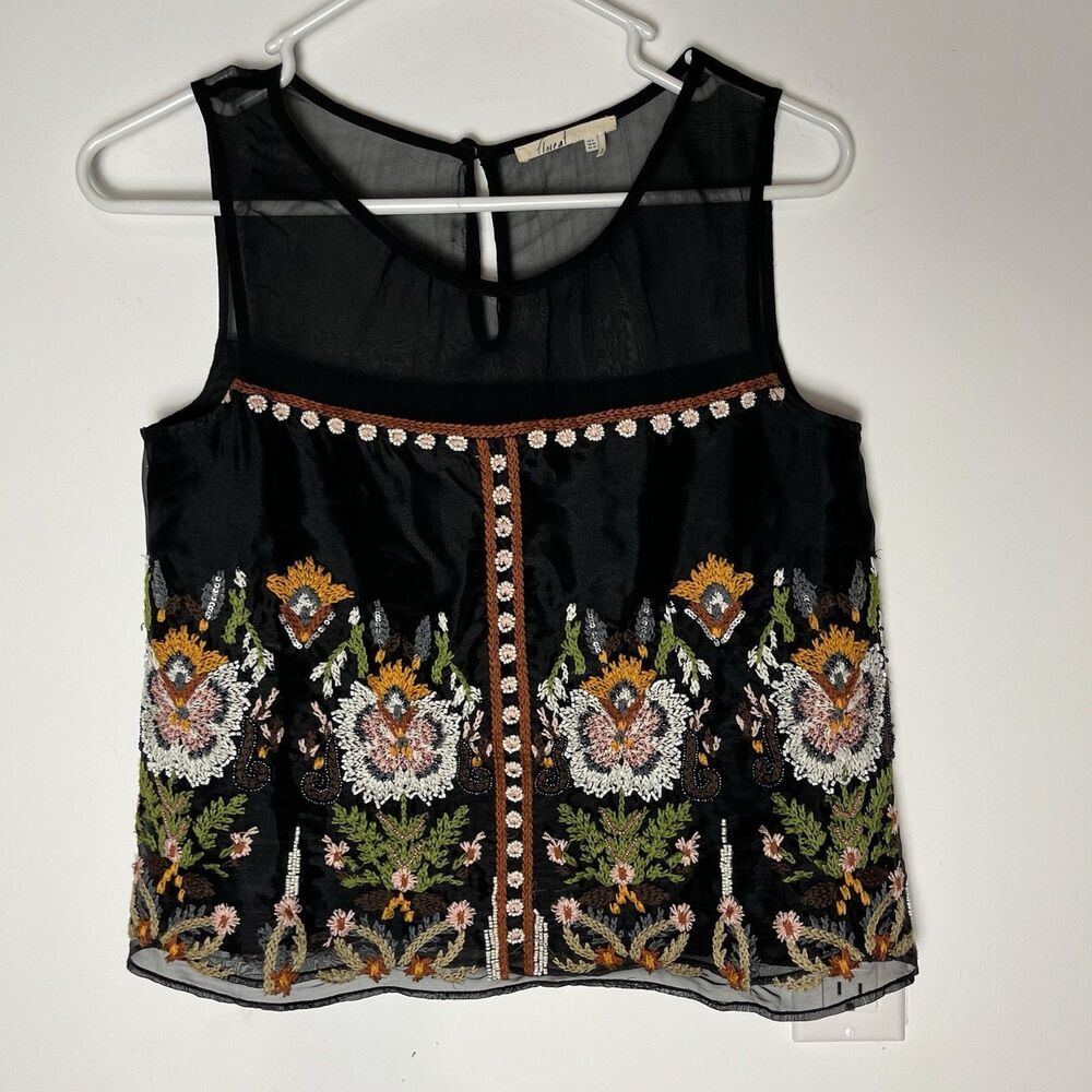 Anthropologie Floreat Nalini Sleeveless Floral Beaded Blouse Boho 0 181​